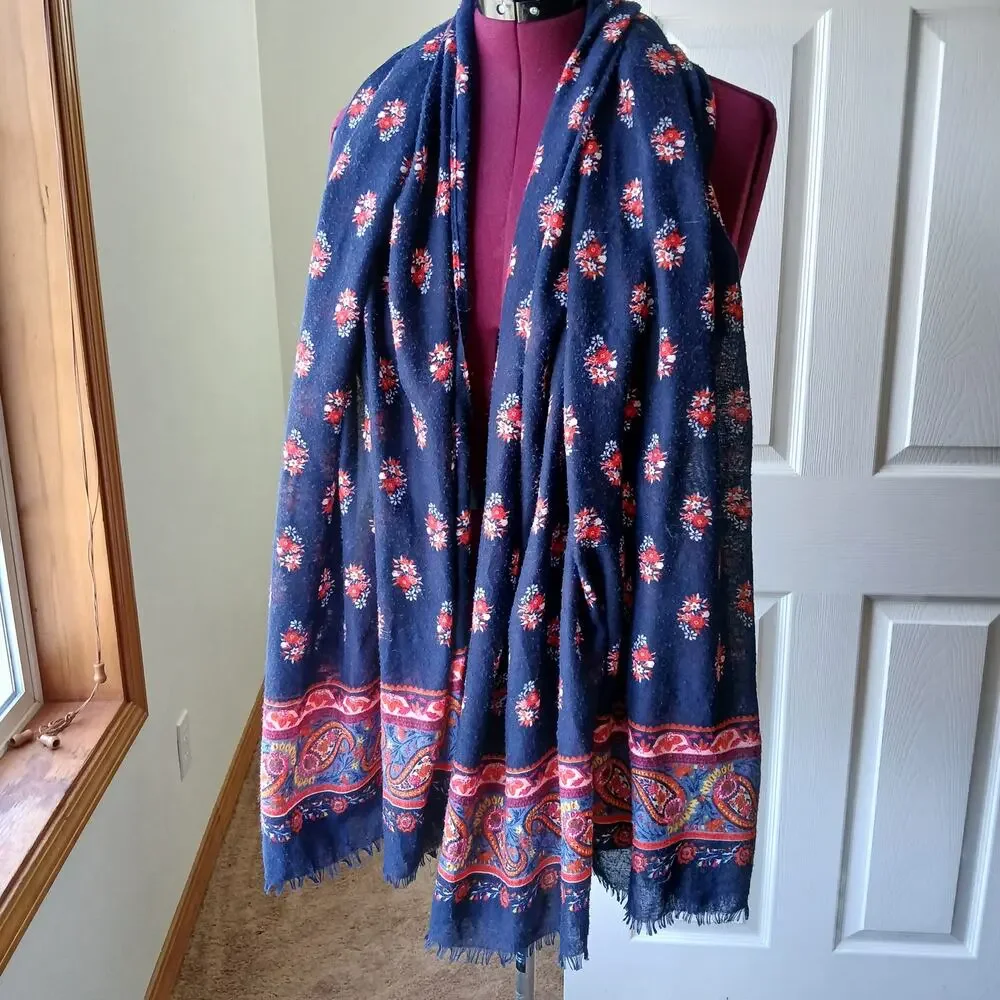 Floral Paisley Scarf navy blue red 6ft 72